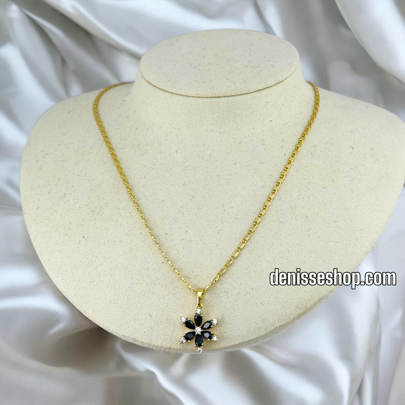 14K CUTE BLACK FLOWER PENDANT P514