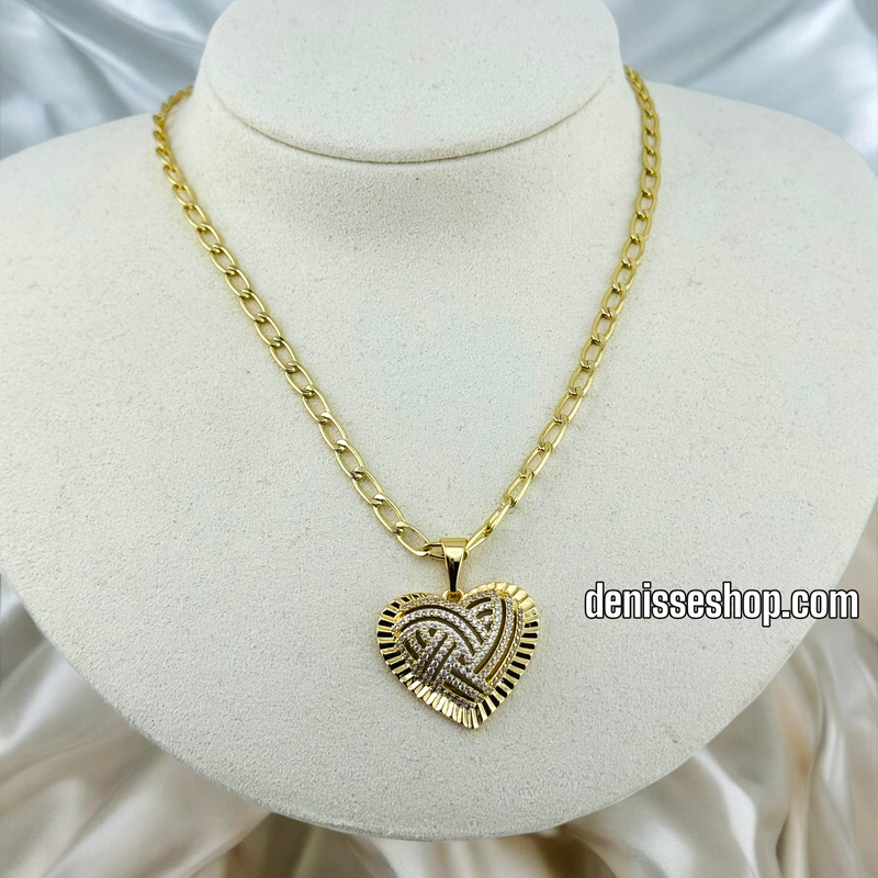 14K GOLD / WHITE STONE HEART IN HEART PENDANT P495