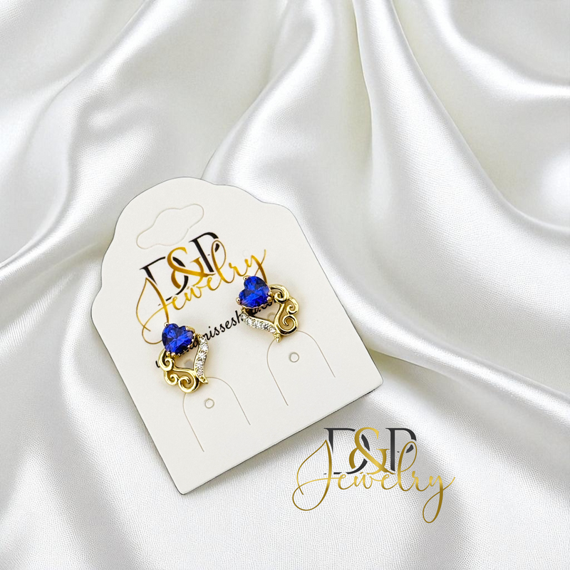 14K GOLD/FANCY HEART STONE  3 VARIANTS STUD EARRING E1021