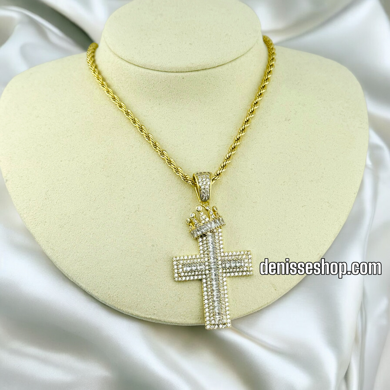 14K FASHION WHITE STONE CROSS PENDANT P466