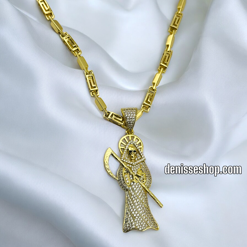 14K MEN DIAMONDS SANTA MUERTE CHARM P619