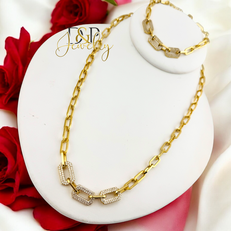 14K PAPER CLIP DESIGN NECKLACE SET N266