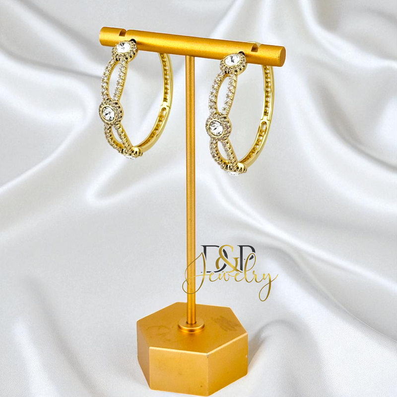 14K GOLD /LONG COLOR  STONES 3 VARIANTS HOOP EARRING HP826