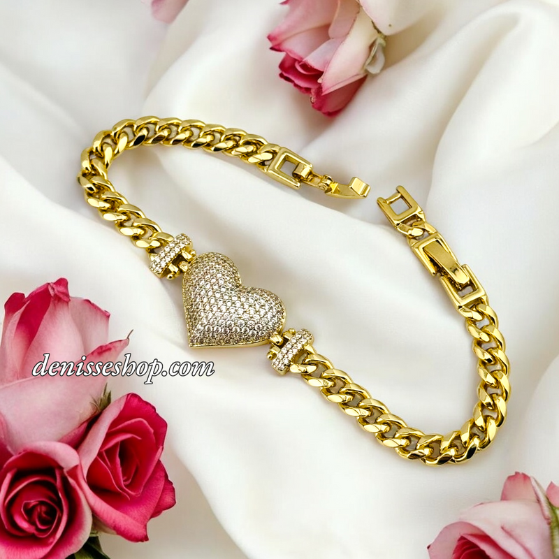 14K CUBAN HEART BRACELET BR668