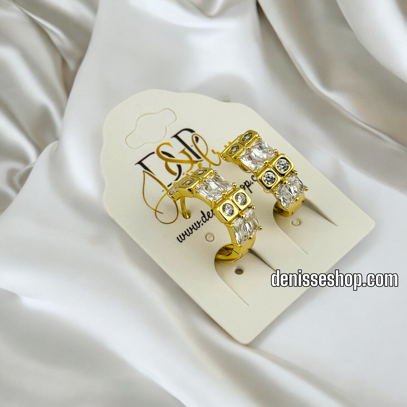 14K WHITE STONE HOOP EARRING HP548