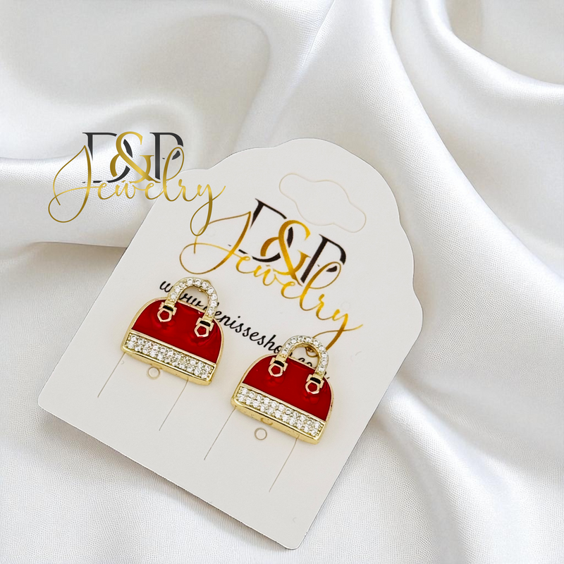14K GOLD/RED PURSE STUD EARRING E1006