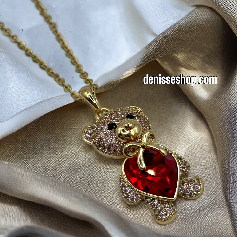 14K GIRL CUTE RED BEAR NECKLACE P573