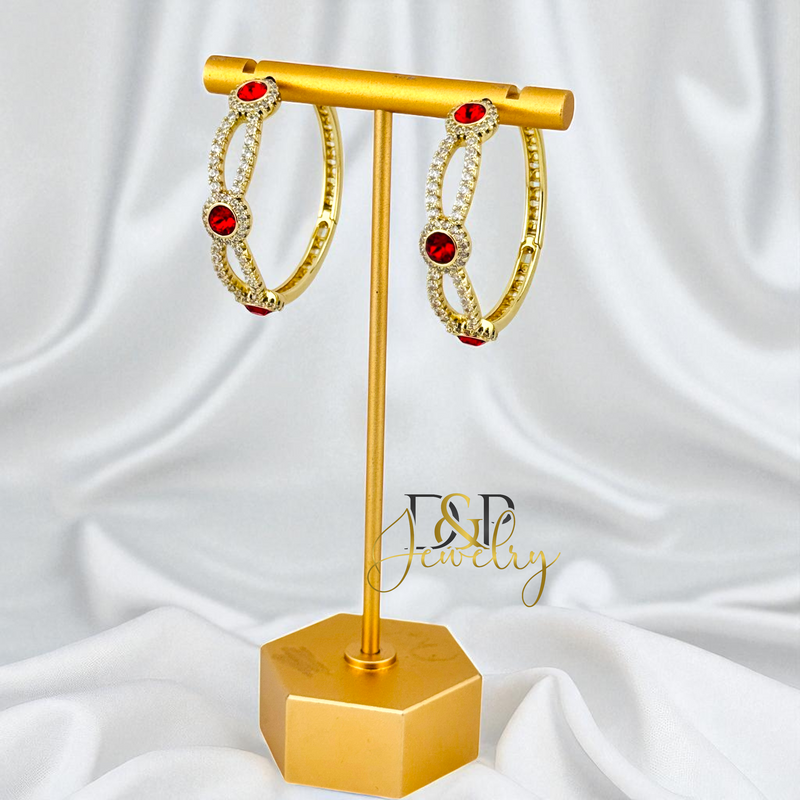 14K GOLD /LONG COLOR  STONES 3 VARIANTS HOOP EARRING HP826