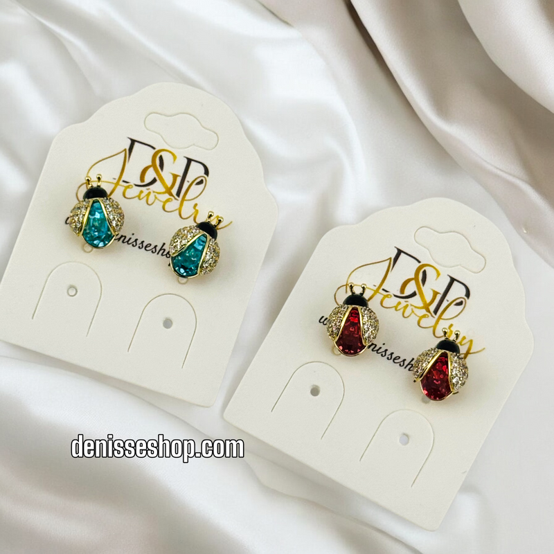 14K GOLD/ LIGHT BLUE LADY BUG  EARRING E686