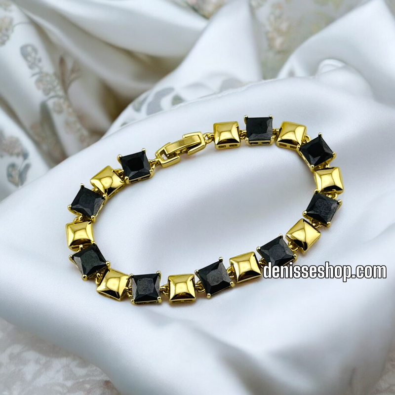 14K /WOMAN BLACK/GOLD SQUARE LINK BRACELET BR588