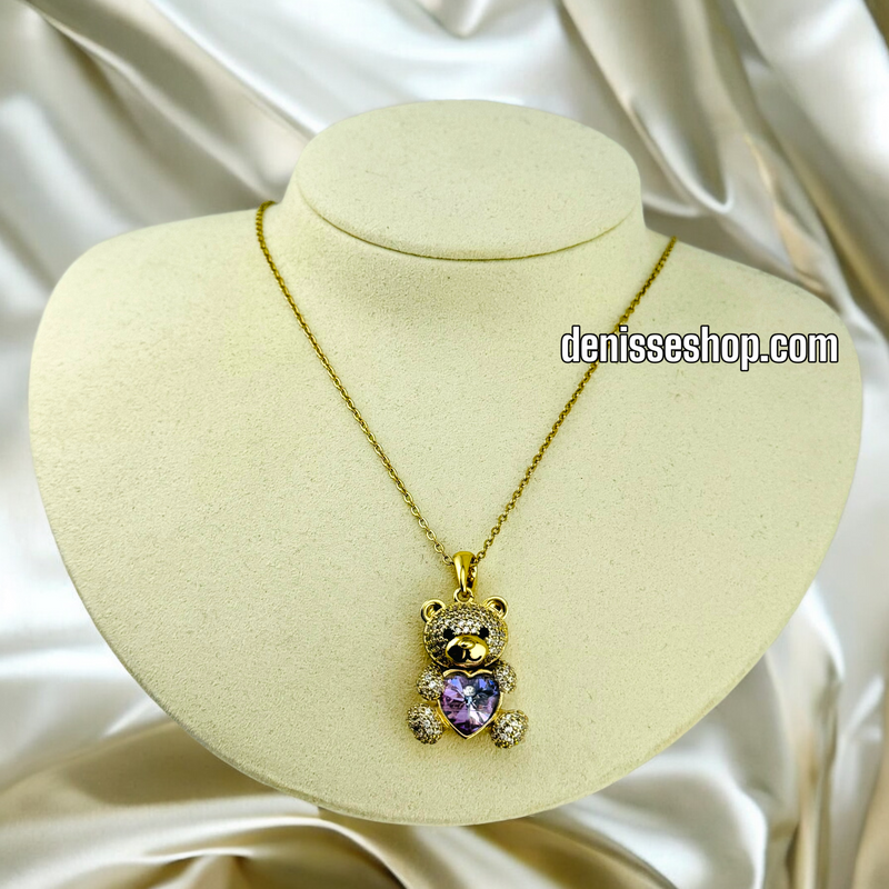 14K GOLD / PURPLE STONE BEAR NECKLACE SET N52