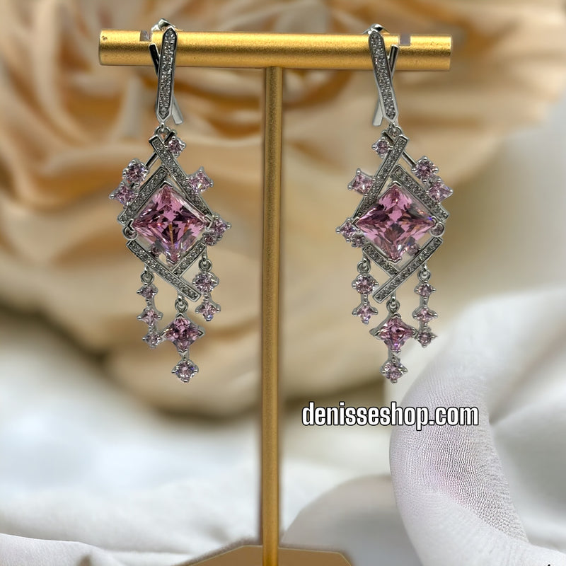 Silver Pink Stone Earrings E335