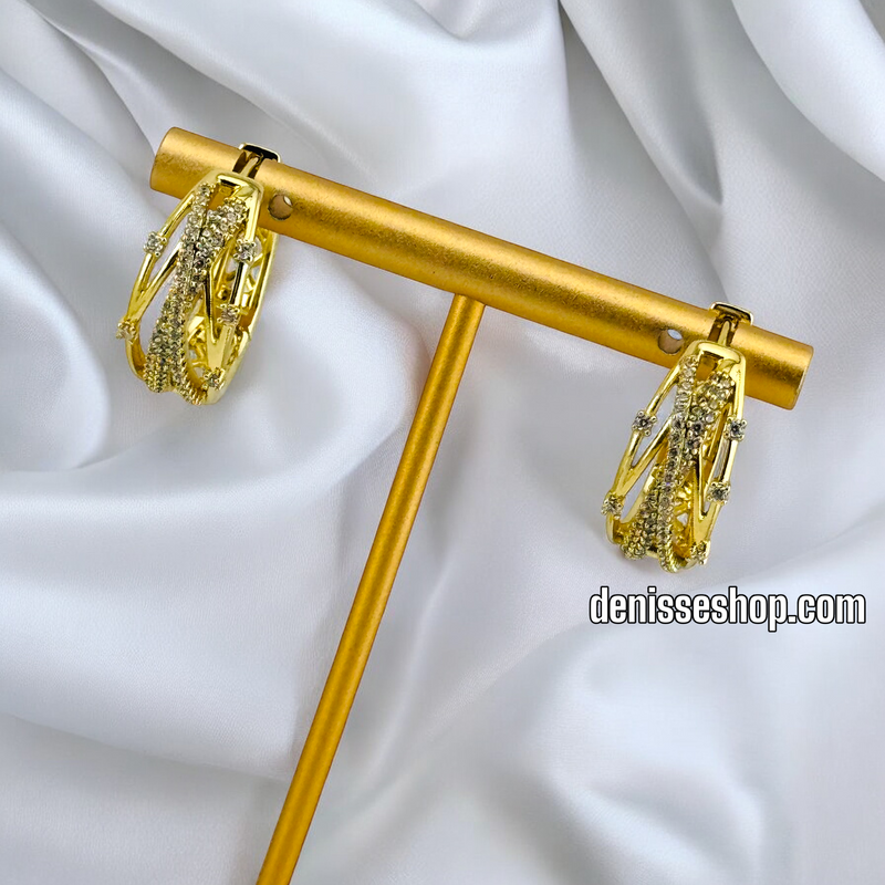 14K GOLD WHITE STONE HOOP EARRING HP532