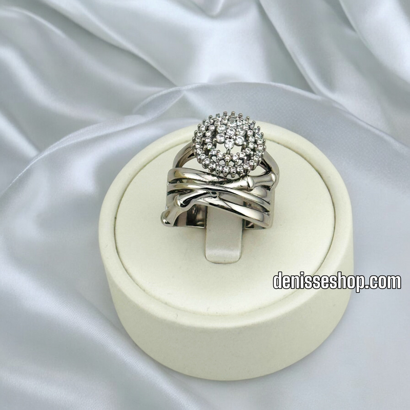 14K WOMEN/SILVER FASHION DOUBLE RING RG322