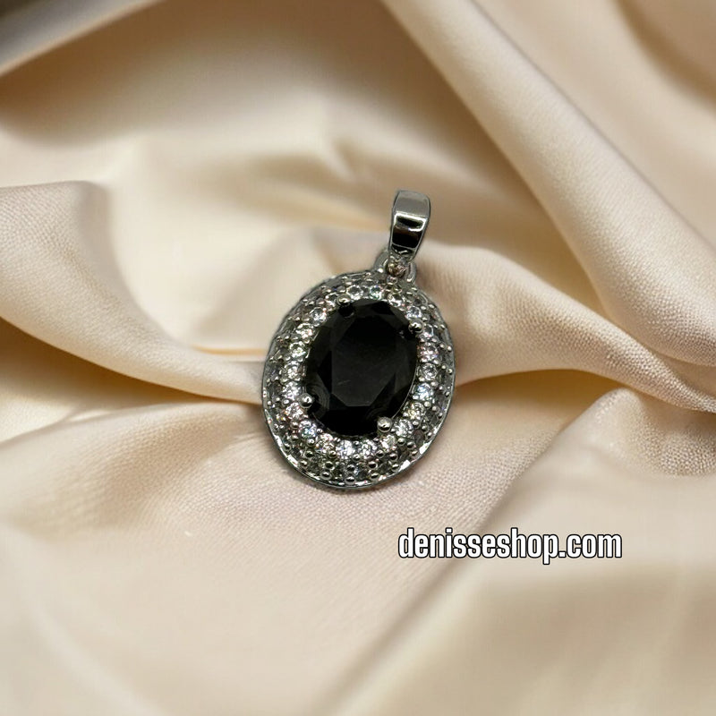 SILVER BLACK STONE PENDANT P226 (Chain not included)