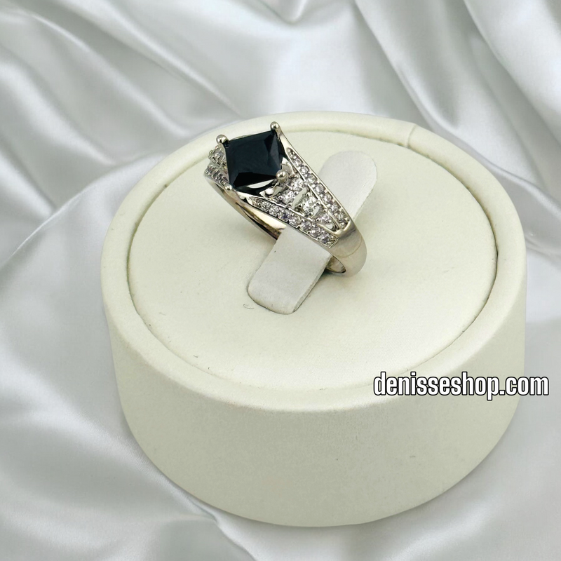 14K WOMEN/SILVER BLACK STONE RING RG321