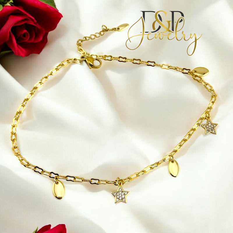 14K STARS ANKLET BRACELET 10.6&