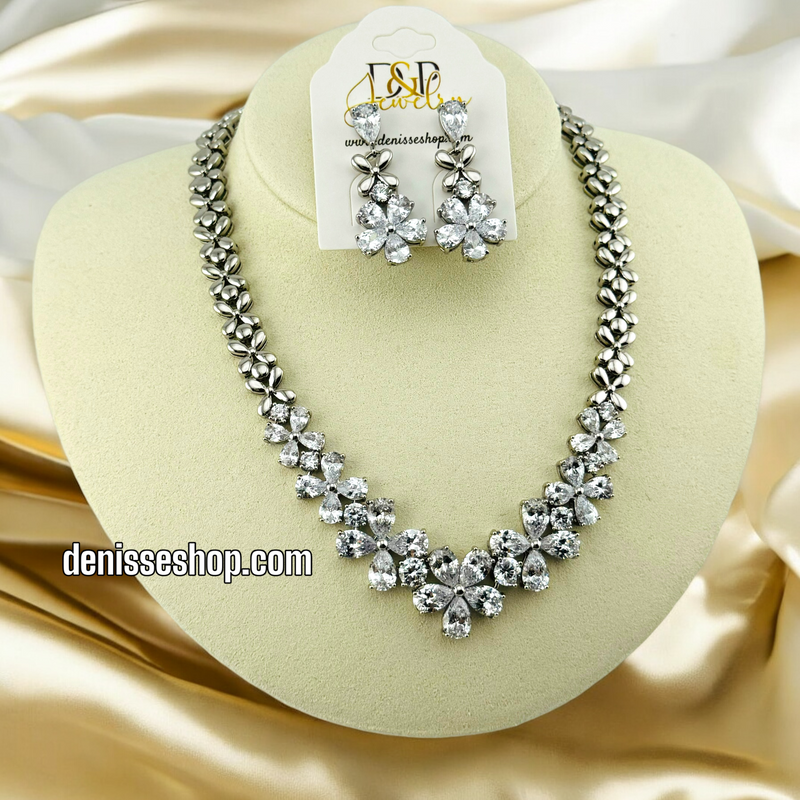 14K SILVER FLOWER NECKLACE SET N18