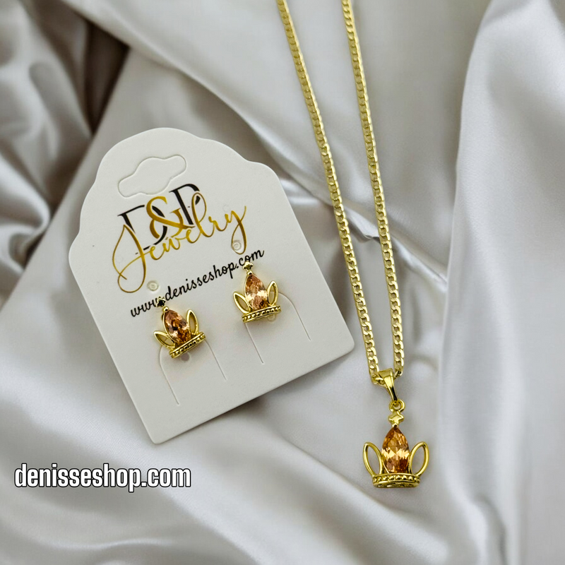 14K WOMAN/GIRL CROWN NECKLACE SET N162