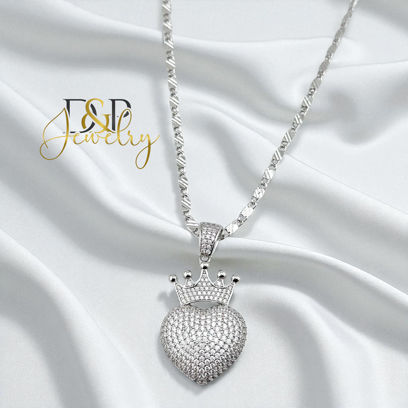 14K SILVER/DIAMOND/CROWN HEART PENDANT P901