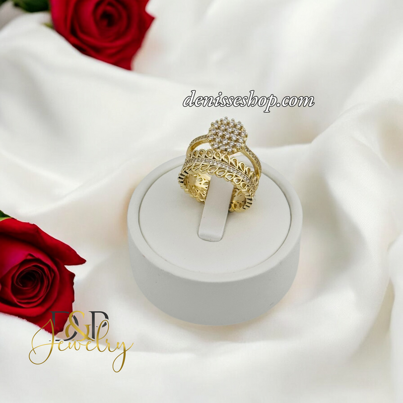 14K WOMEN WHITE STONES DOUBLE RING RG351