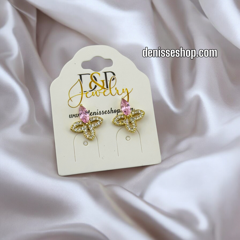 14K / PINK FLOWER DESIGN EARRING E758