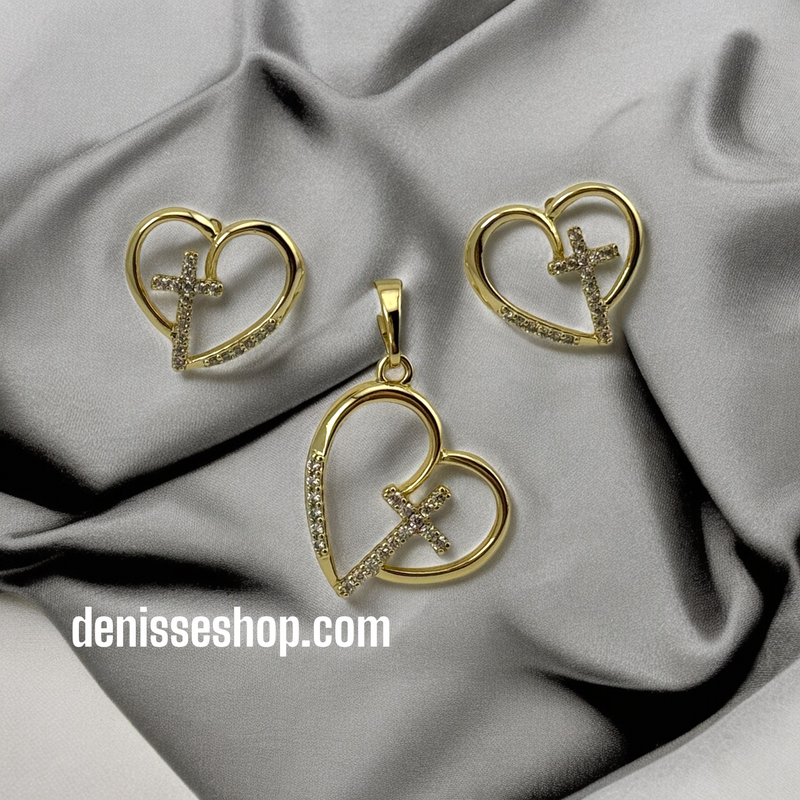 14K CROSS HEART NECKLACE SET C19