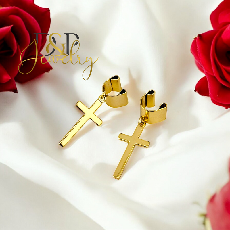 14K EAR CUFF CROSS EARRING E839