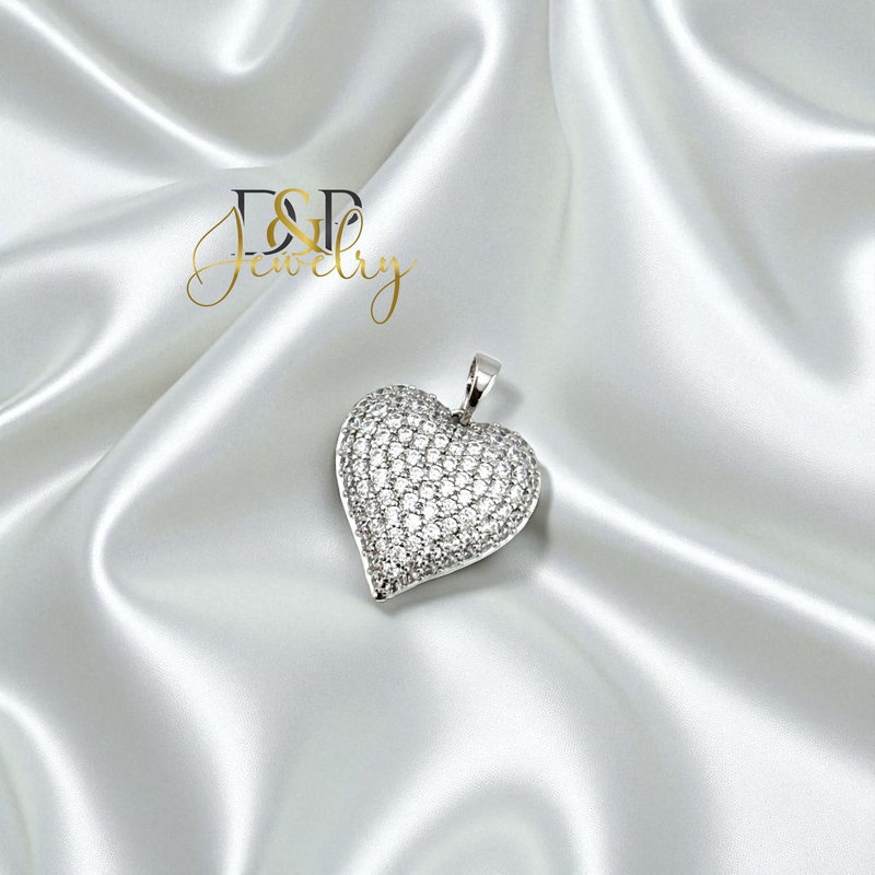 14K SILVER/DIAMOND MEDIUM HEART PENDANT P900