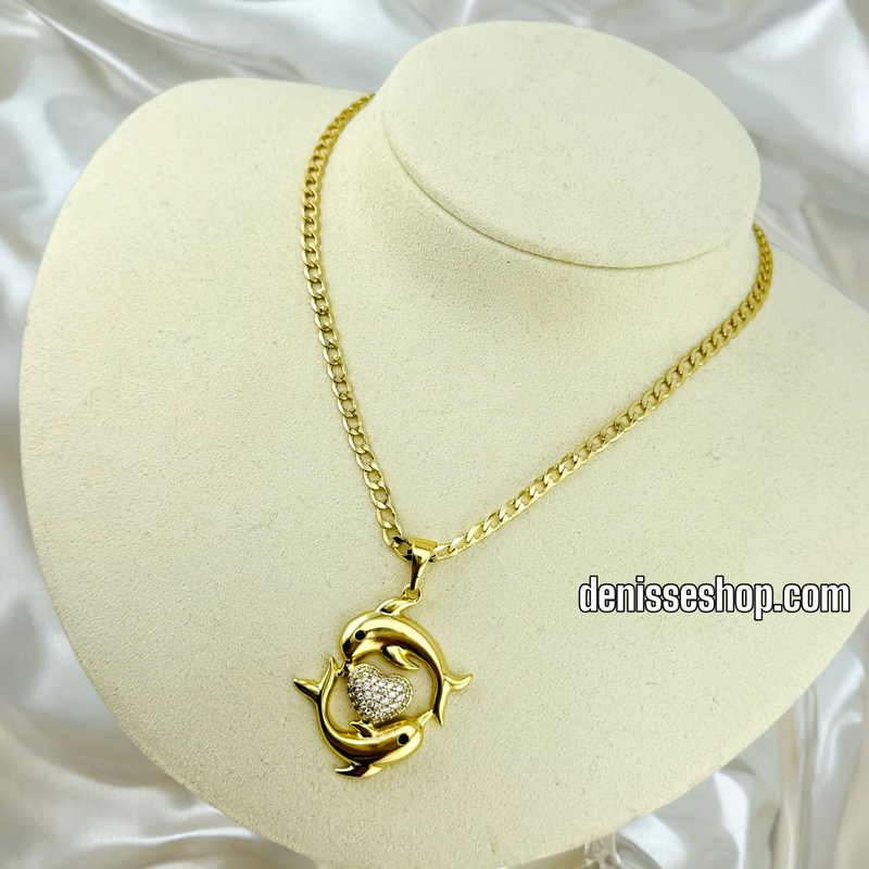 14K GOLD / WHITE STONE DOLPHIN PENDANT P488