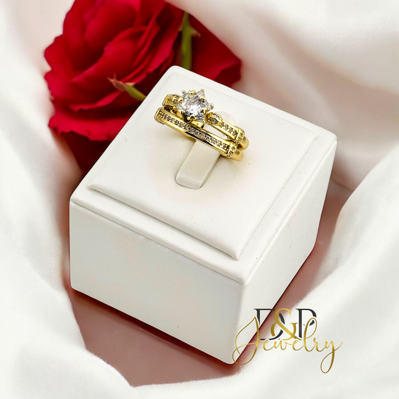 14K DOUBLE WHITE STONE RING RG364