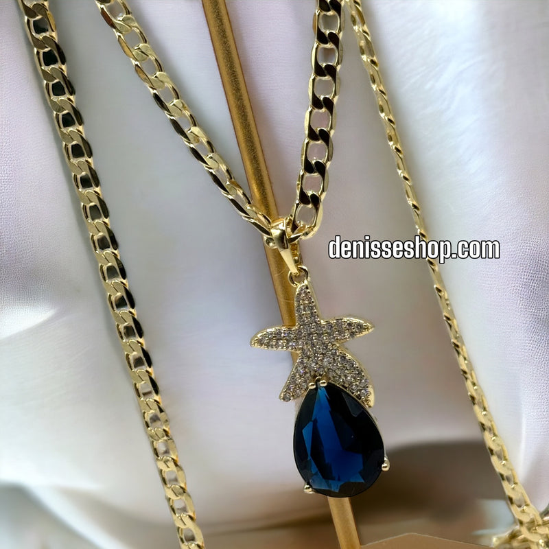 14K DARK BLUE STONE STARFISH PENDANT P208 (CHAIN NOT INCLUDED)