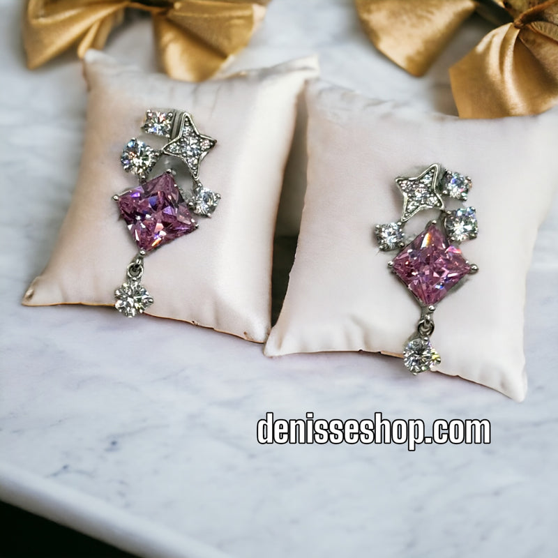 PINK STONE SILVER EARRING E270