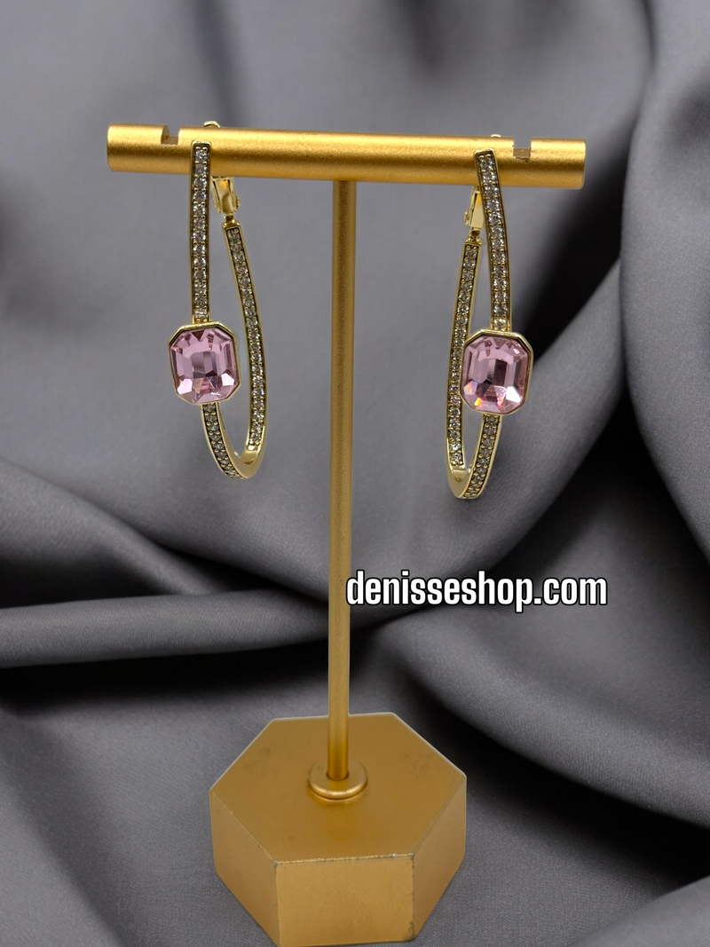 14K PINK STONE HOOPS HP364