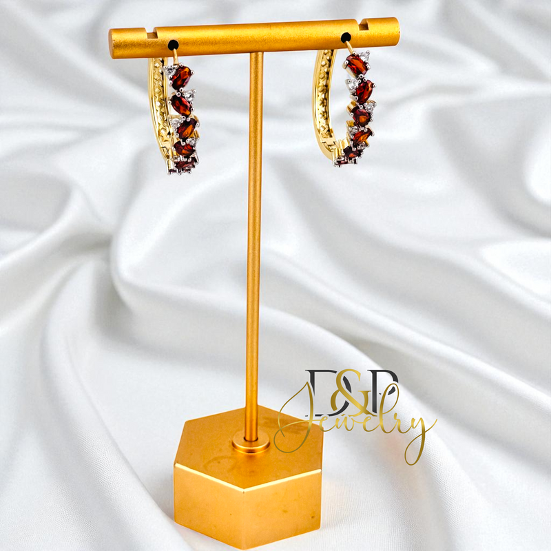 14K GOLD /COLOR STONES 3 VARIANT HOOP EARRING HP828