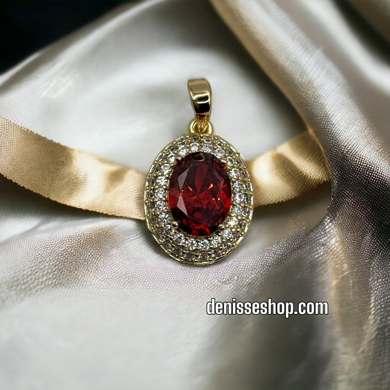 14K GOLD RED STONE PENDANT P219