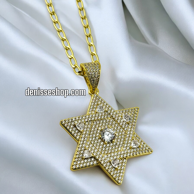 14K GOLD /  WHITE STONE DAVID STAR NECKLACE  SET N46