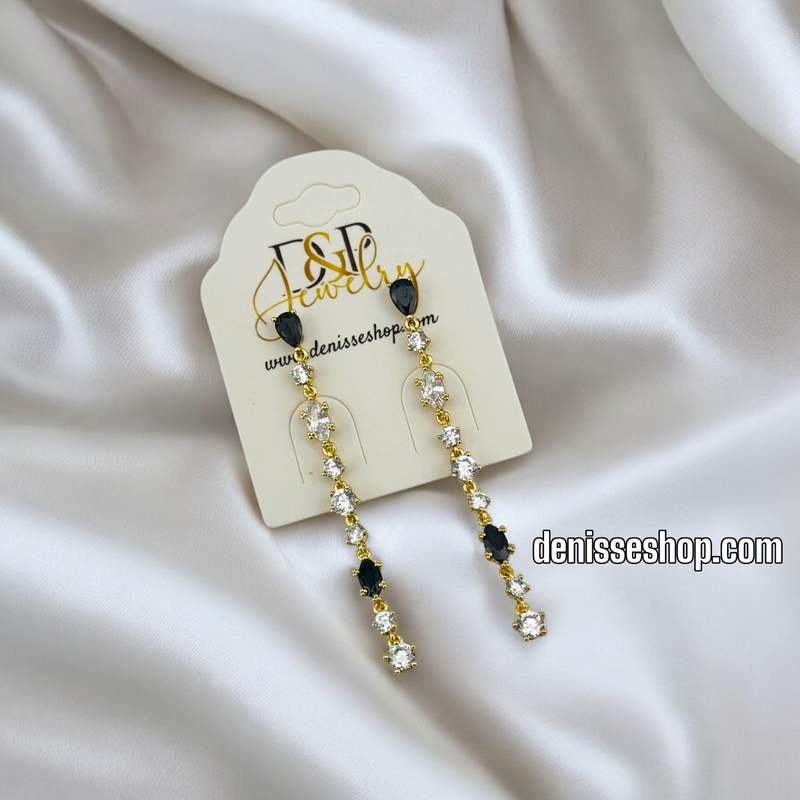 14K ELEGANT BLACK LONG EARRING E777