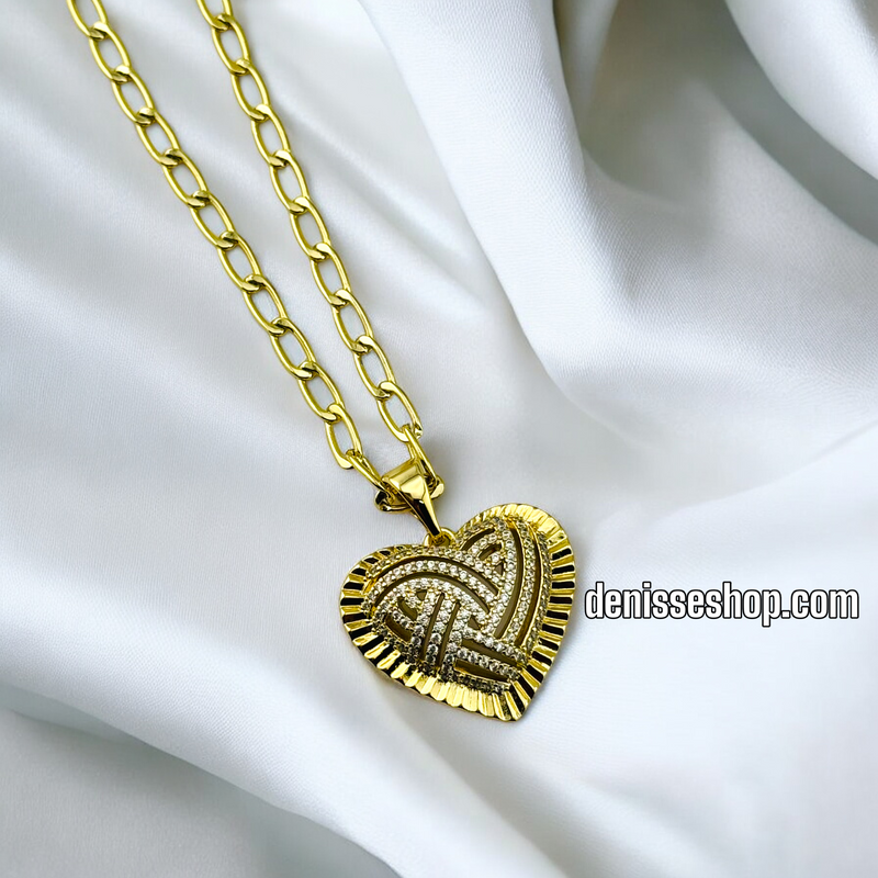 14K GOLD / WHITE STONE HEART IN HEART PENDANT P495