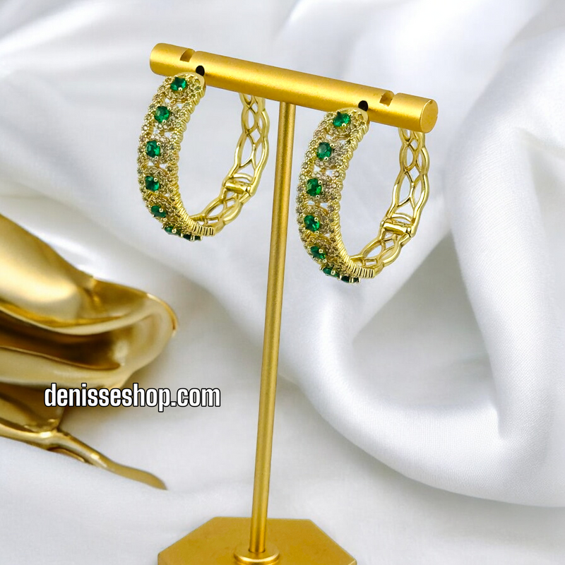 14K GREEN STONE HOOPS HP472