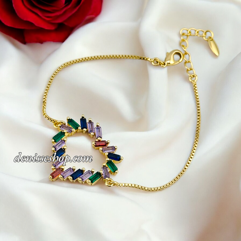 14K FASHION MULTICOLOR HEART BRACELET BR662