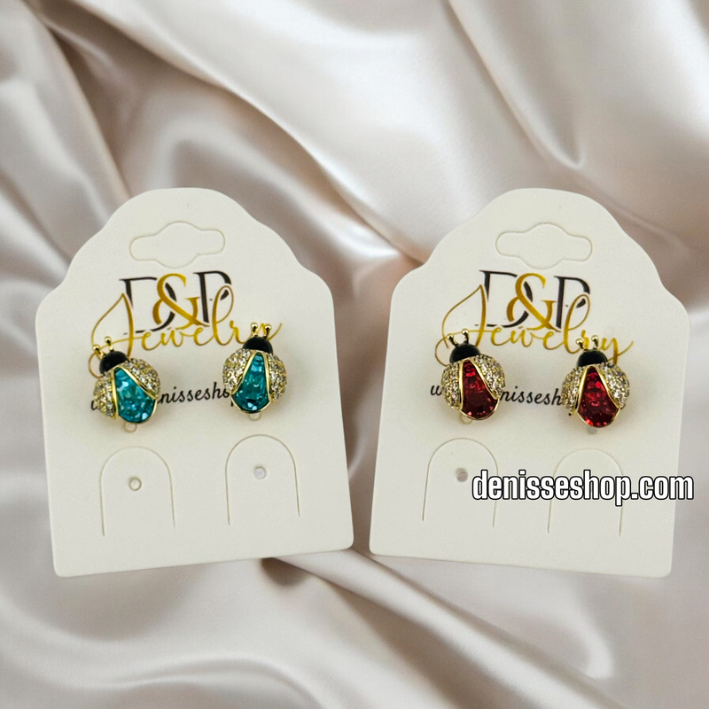 14K GOLD/ PINK LADY BUG  EARRING E687)