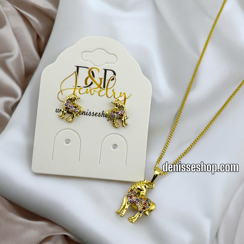 14K WOMAN/UNICORN NECKLACE SET N169