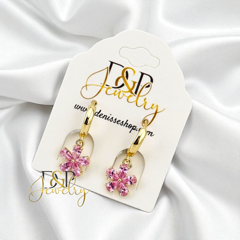 14K GOLD /PINK DANGLE STAR HOOP EARRING HP809