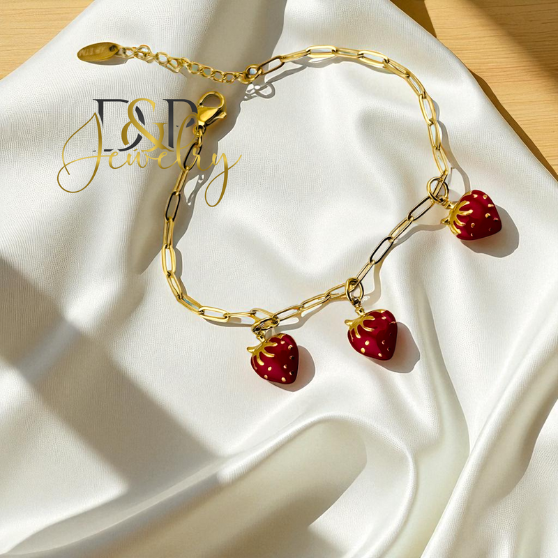 14K STRAWBERRY CHARMS BRACELET BR758