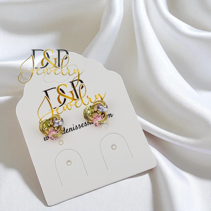 14K GOLD/MULTICOLOR STONE CUTE STUD EARRING E1008