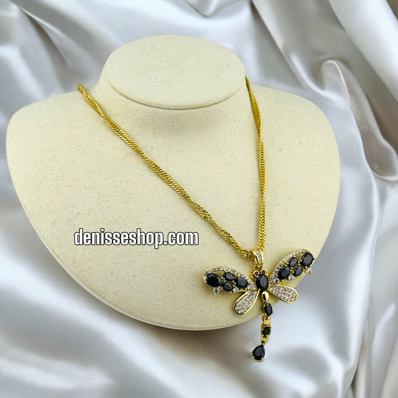 14K WOMEN/ BLACK DRAGON FLY NECKLACE N142