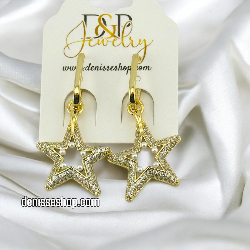 14K WHITE STONE STAR EARRING E630