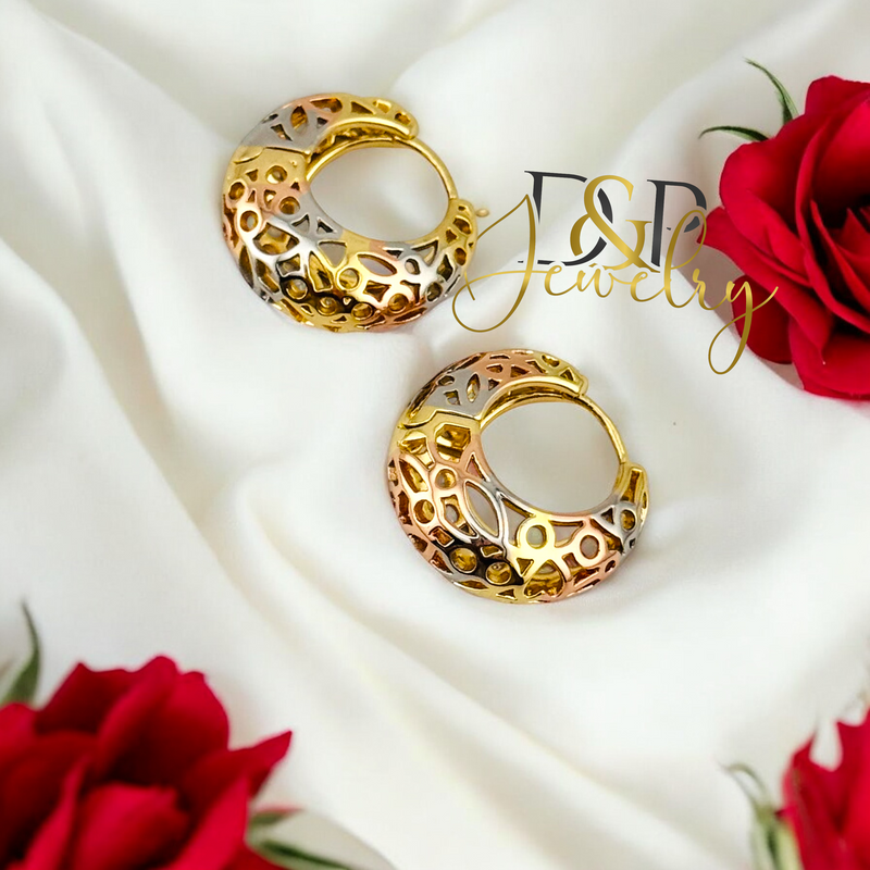 14K TRICOLOR HOOP EARRING HP665