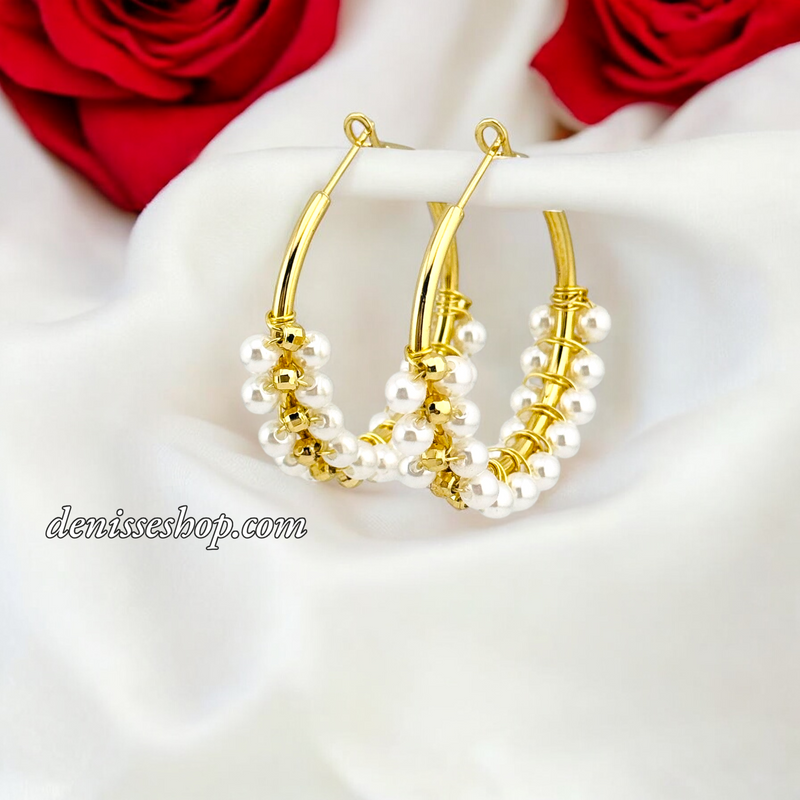 14K LOVELY PEARL GOLD HOOPS HP621